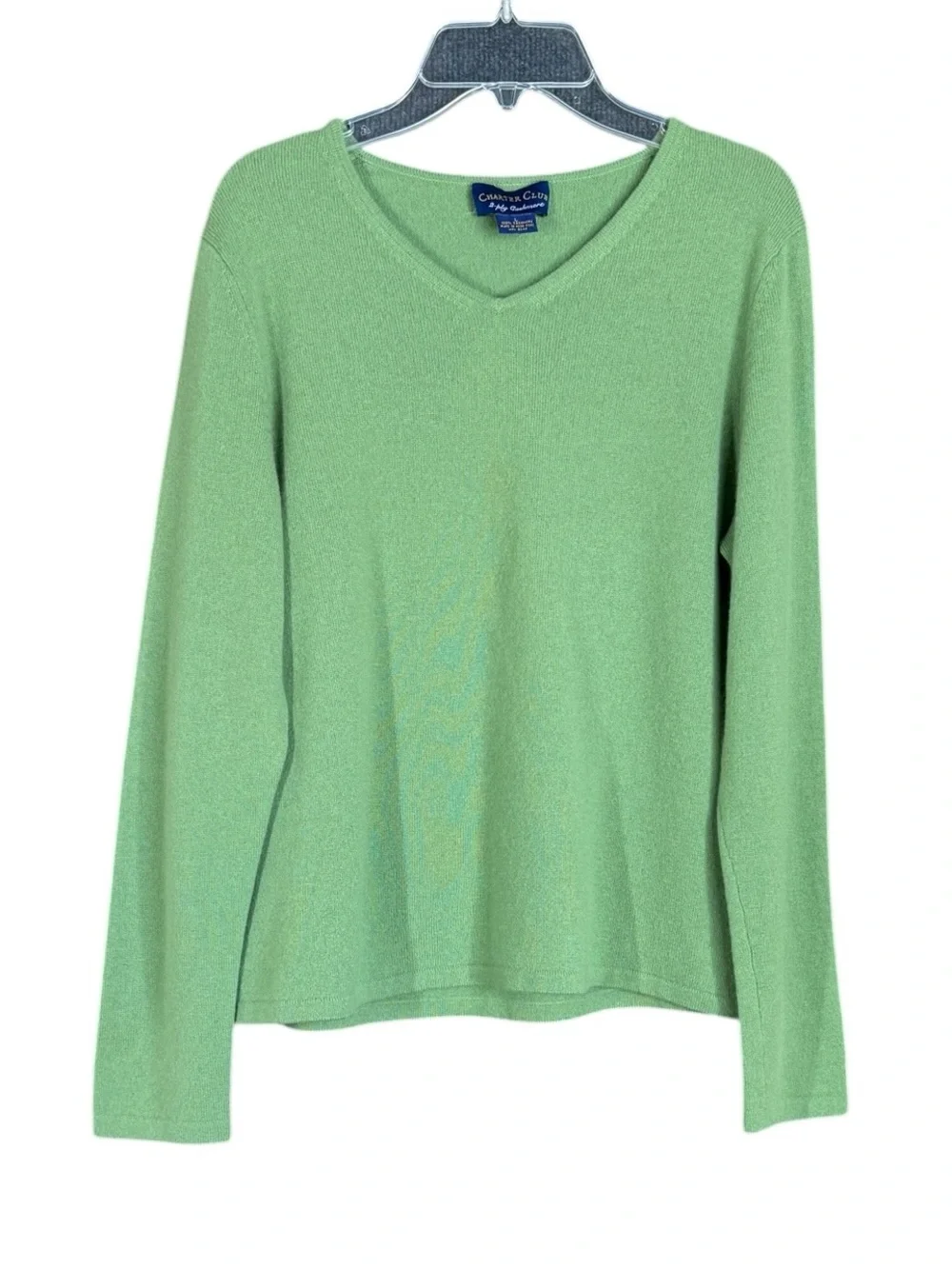 Charter Club 100% Cashmere V-Neck Sweater Large Green 2 Ply Knit